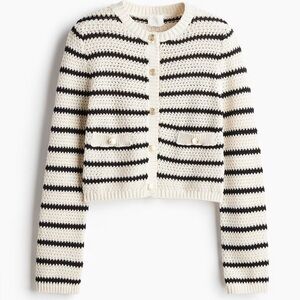 H&M Cream and Black Striped Cropped Cardigan